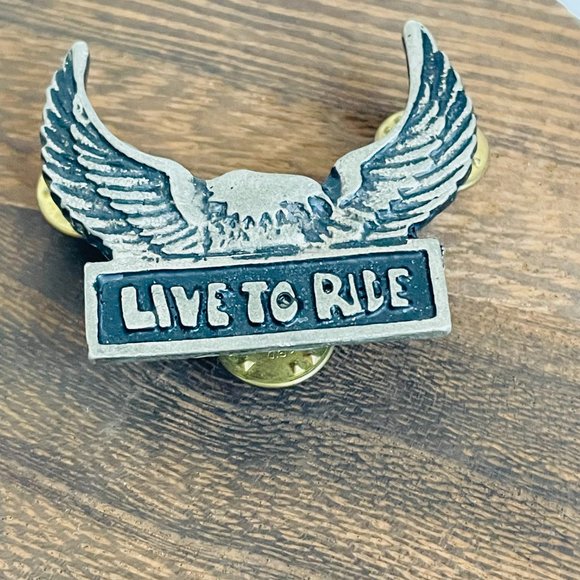 Vintage Ballou Regd Lapel Leather Jacket Live to Ride Pewter Pin 1 5/8” - Picture 2 of 3